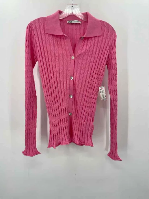 Pre-Owned Zara Pink Size Small Cable Knit Sweater Bright Pastel Dark