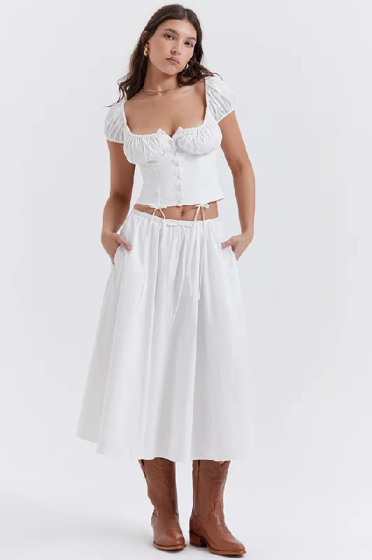 Cora White Gathered Top + Skirt Set leather skirt durable