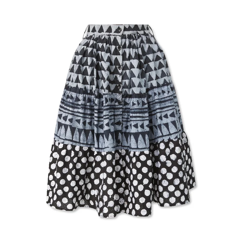 Hand-Batik Mixed Print Belted Midi Skirt leather skirt refined