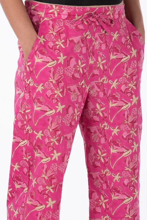 Dharan "Gulista Straight Pant" Pink Block Printed Straight Pants Fashionable Tapered Leg Pants
