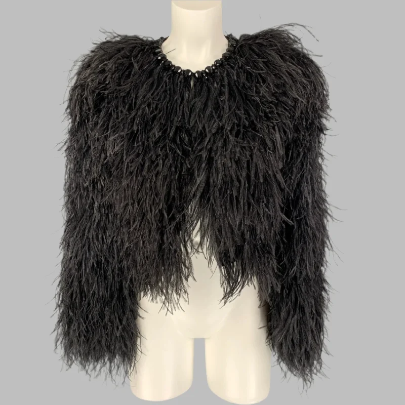 GIVENCHY Size 4 Black Silk Feathers Ostrich Cropped Jacket Hoodie Zip-Up Jacket Button-Up Jacket GIVENCHY Size 4 Black Silk Feathers Ostrich Cropped Jacket Hoodie Zip-Up Jacket Button-Up Jacket