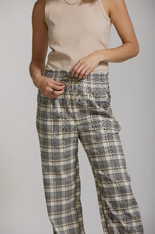 Maya Pant - Grey Plaid print Modern Bootcut Pants