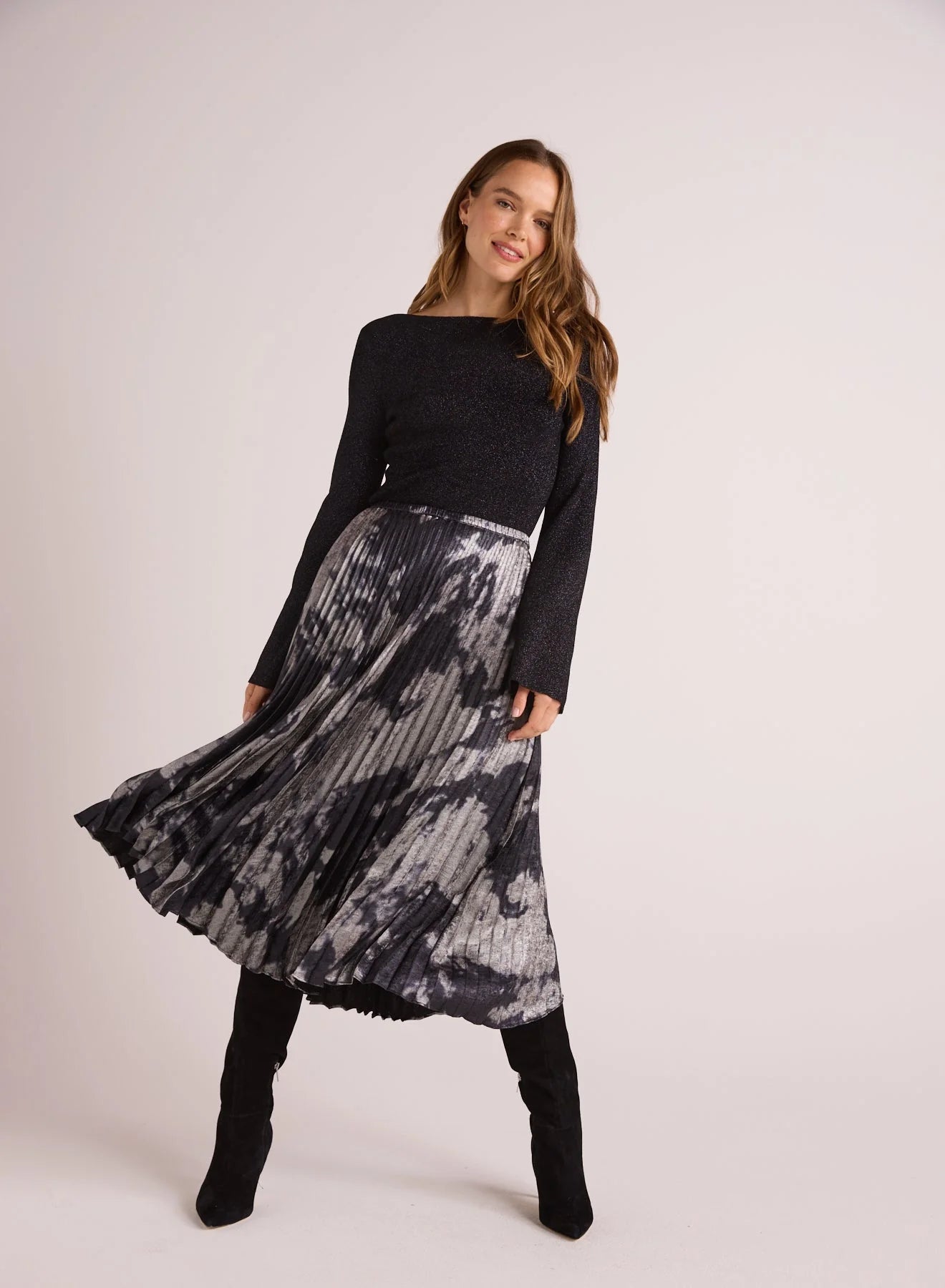 Hand Pleated Midi Skirt - Silver Dye Print slim fit skirt