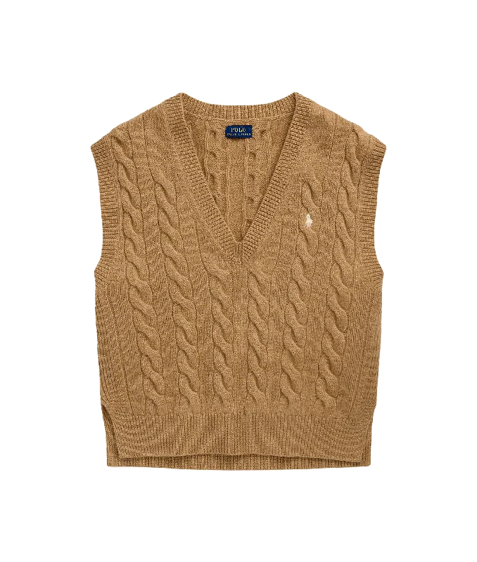 Cable-knit Wool-cashmere Sweater Vest - Brown High Neck Crew Neck V-Neck