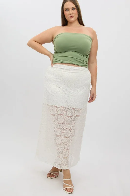 White Stretch Lace Maxi Skirt relaxed fit skirt