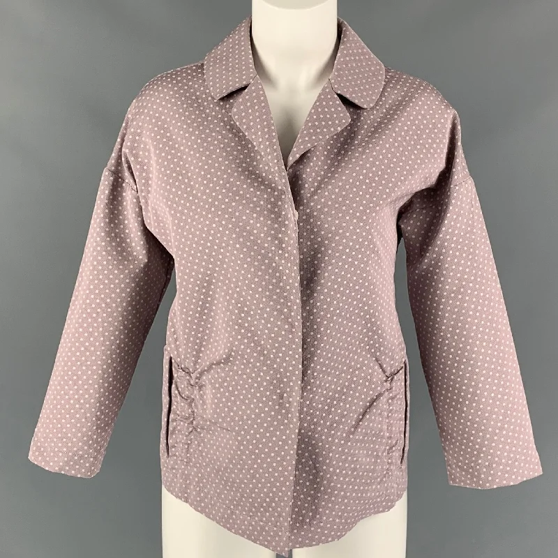 MARNI Size 4 Lilac  White Polyester &  Silk Polka Dot Jacket Oversized Jacket Tailored Jacket Straight Jacket