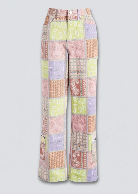 Y2K Patchwork Denim Cargo Pants Lightweight Linen Pants