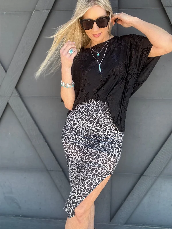 High Waisted Leopard Mesh Skirt In Black breathable skirt fabric