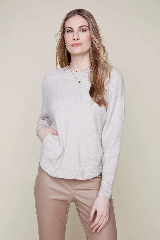 Renuar Knit Sweater w/ Back Buttons R6911-4301-HEAOYS Heather Oyster Modern Contemporary Chic Renuar Knit Sweater w/ Back Buttons R6911-4301-HEAOYS Heather Oyster Modern Contemporary Chic