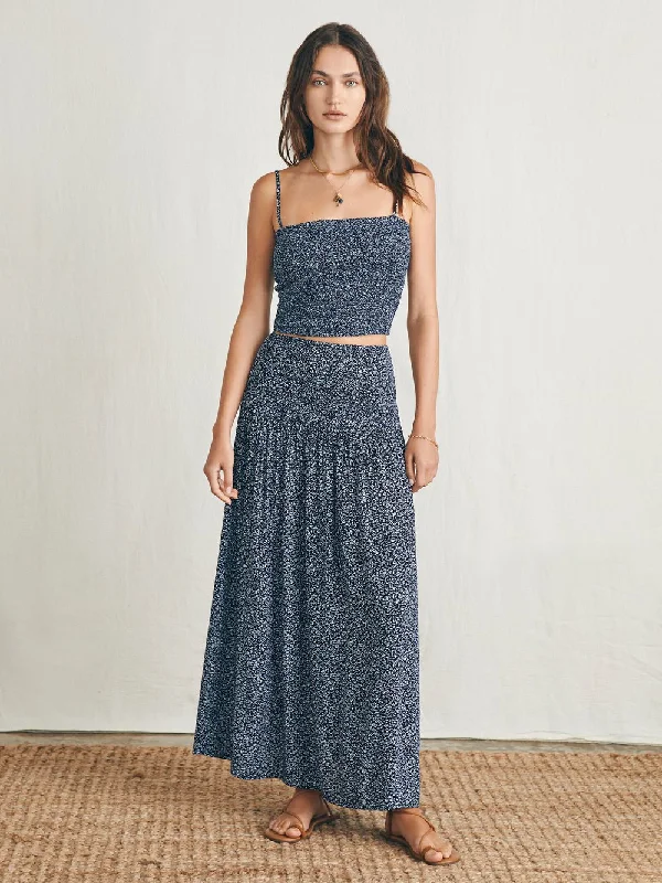 Faherty Alisee Skirt / Navy Riverton Ditsy cashmere skirt plush