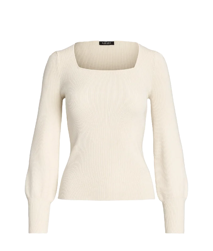 Rib-knit Puff-sleeve Sweater - Cream Stylish Fashionable Trendy