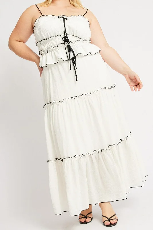 White Tier Contrast Tie Maxi Skirt mini skirt trendy