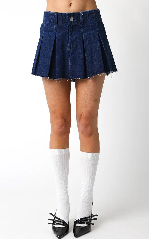 Denim Pleated Mini Skirt pleated skirt texture