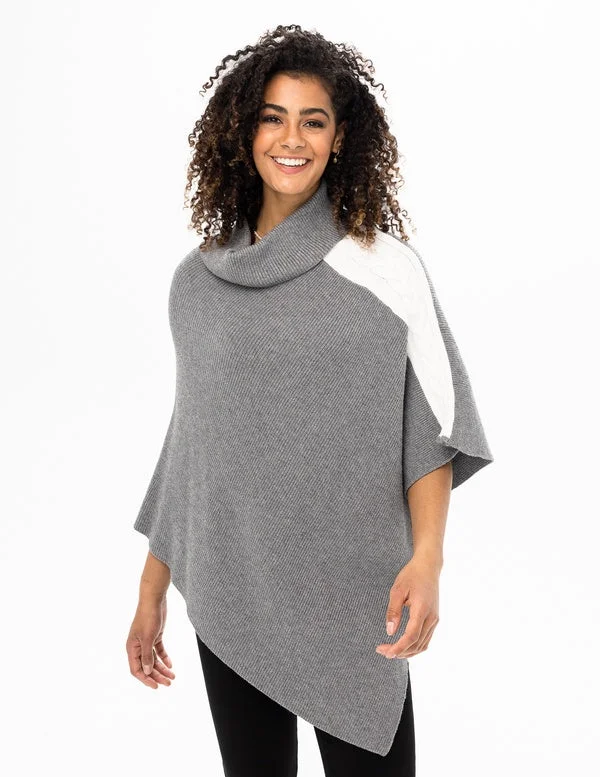 50% OFF - Renuar Knit Sweater Poncho R6873-3391-HEGRCO Heather Grey Combo Herringbone Houndstooth Plaid 50% OFF - Renuar Knit Sweater Poncho R6873-3391-HEGRCO Heather Grey Combo Herringbone Houndstooth Plaid