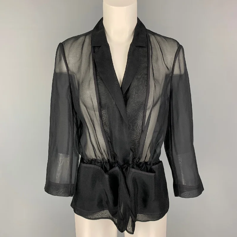 PORTS 1961 Size 10 Black Silk See Through Notch Lapel Jacket Anorak Shell Jacket Lightweight Jacket