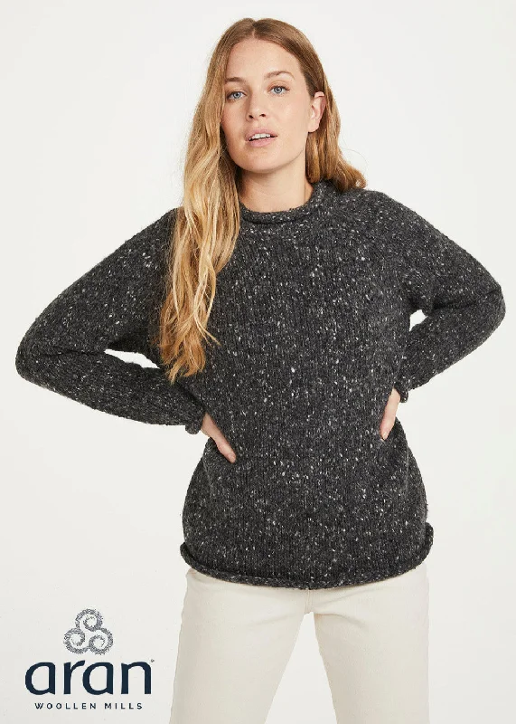 Ladies Donegal Roll Neck Sweater | Charcoal Boxy Sweater Fitted Sweater A-Line