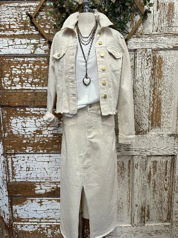 Wheat Denim Split Front Skirt leather skirt bold