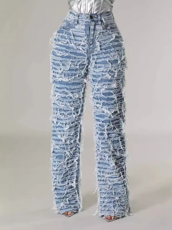 Denim Straight-Leg Pants Comfortable Denim Trousers