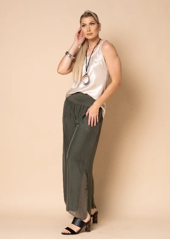 Gia Silk Pants in Khaki Cozy Full-Length Pants