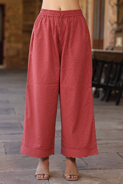 Dharan Scallop Cotton Coral Pants Fashionable Button-Up Pants