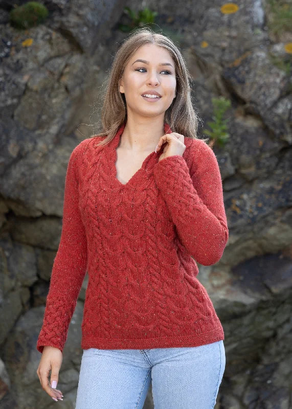 Horseshoe V Neck Aran Sweater | Chilli Bright Pastel Dark