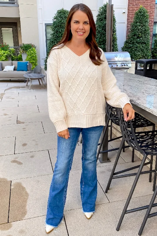 Walk This Way Textured Cream Sweater Chenille Brocade Lace