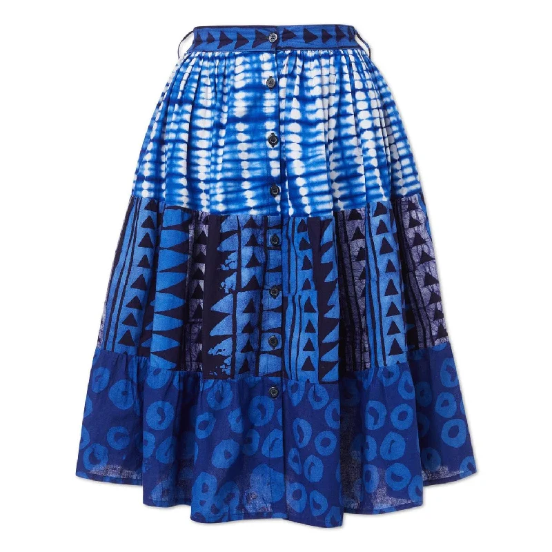 Mixed Print Belted Midi Skirt wool skirt warm