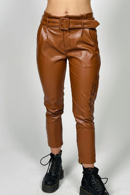 770 Designed Tan Faux Leather Jogger Pants Stylish Casual Pants