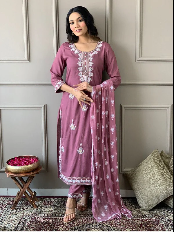 Pink Trendy Designer Readymade Pant Suit With Embroidery Work Chic Capri Pants
