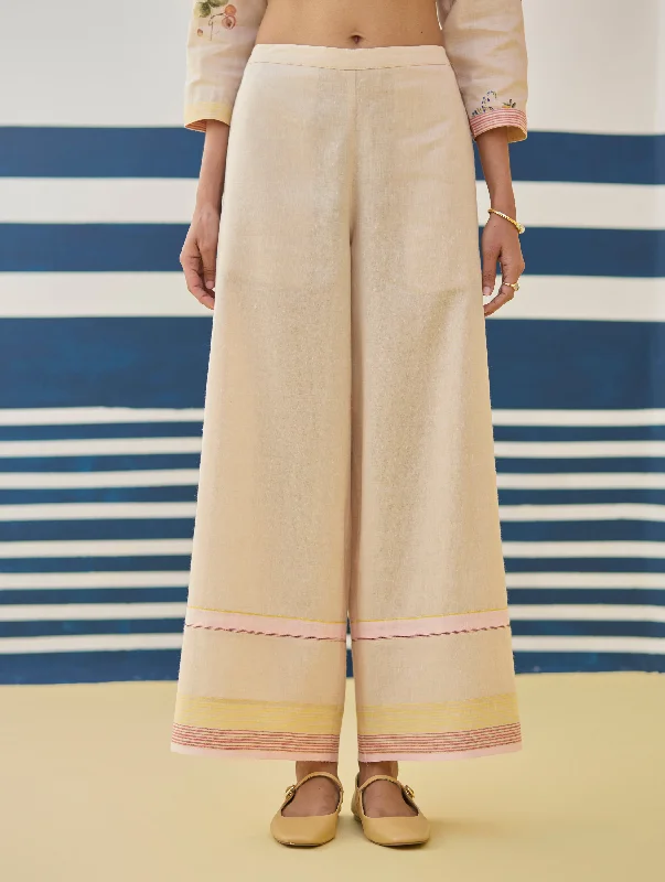 Lyla Stripe Border Pant - Sand Relaxed Fit Trousers
