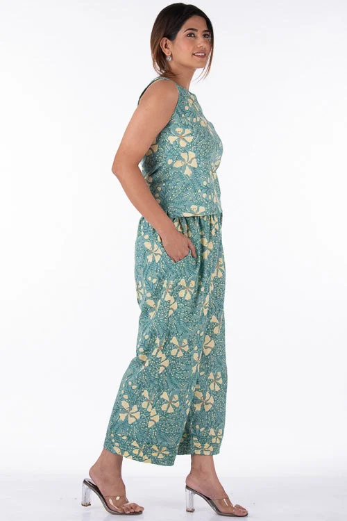 Dharan "Raag Farshi Pants " Green Block Printed Pants Cozy Maternity Pants