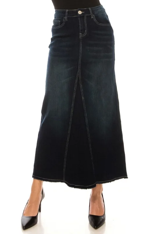 Stretch Denim Long Triangle Cut Skirt (88017-SKT) flowy skirt hem