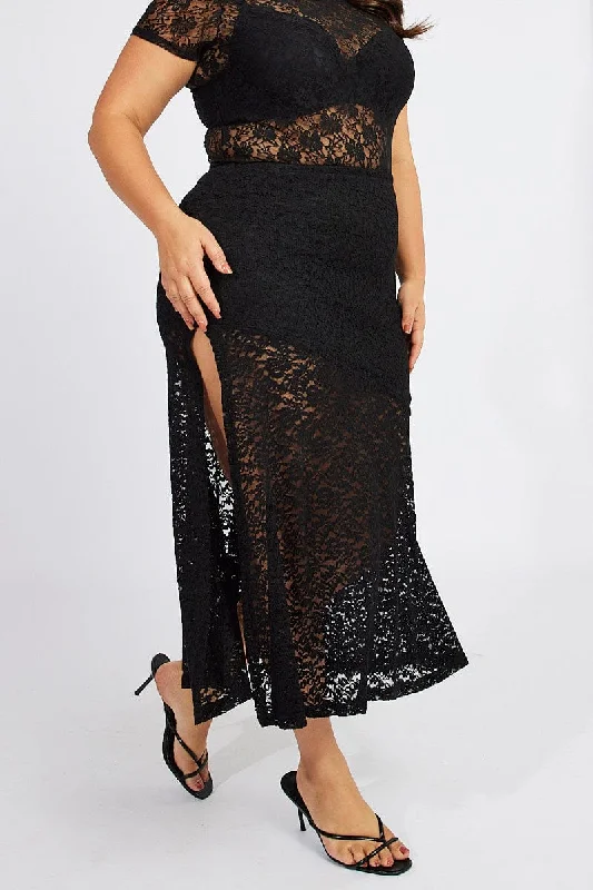 Black Lace Maxi Skirt lace skirt romantic