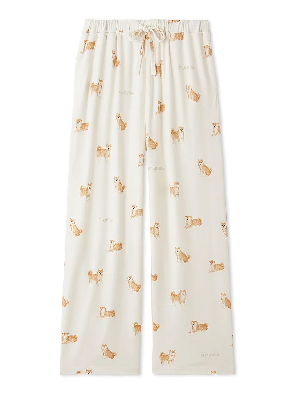 Shiba Motif Pajama Pants Classic Bootcut Trousers