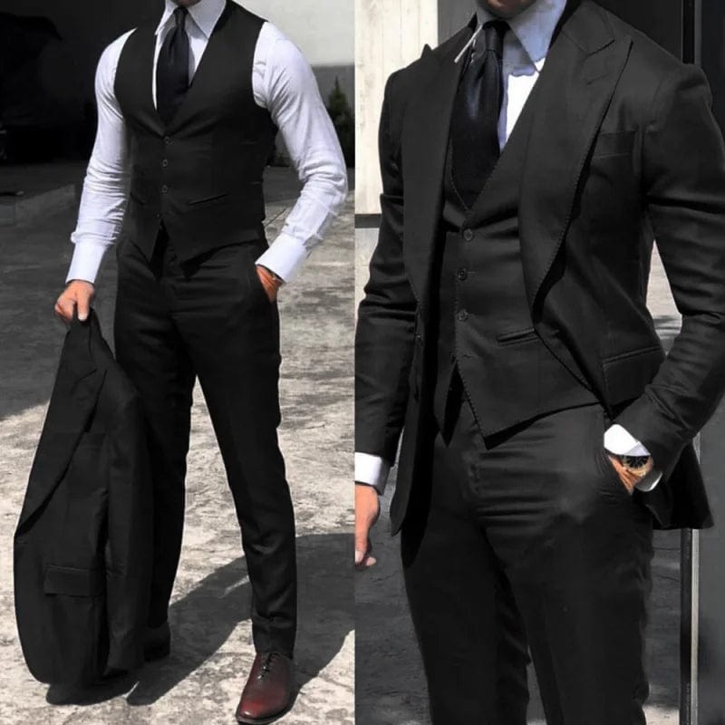 Black Men Suit Business Office Jacket Pants Vest Three-Piece Set Slim Fit Outfit Wedding Tuxedo for Male high-end Custom Clothes Faux Fur Jacket Real Fur Jacket Shearling Jacket