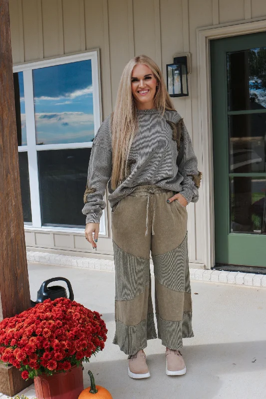 Patch Up Your Problems Olive Pants Trendy Printed Pants