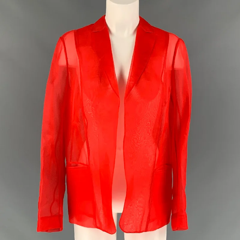 PORTS 1961 Size 8 Red Silk See Through Notch Lapel Jacket Jacket Blazer Coat