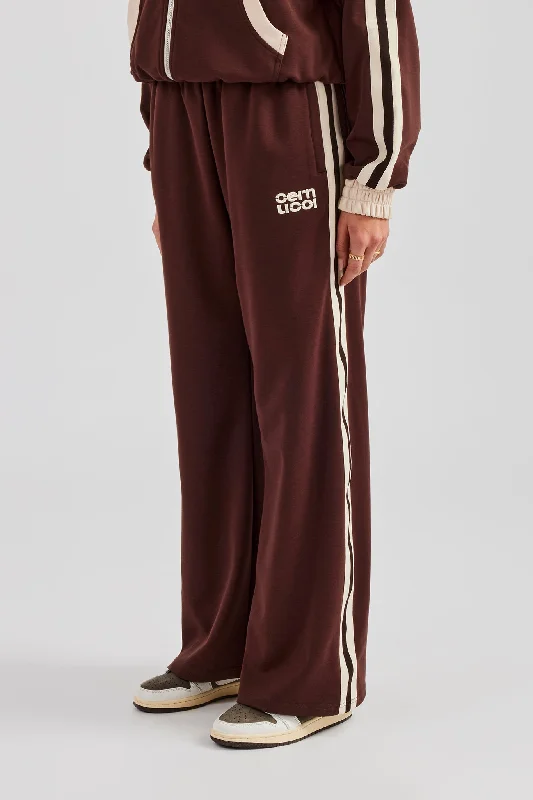 Colour Block Wide Leg Track Pant - Chocolate High-Waist Trousers