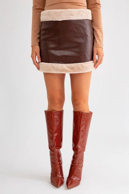 Take Me To The Alps Vegan Fur Lined Leather Mini Skirt - Final Sale asymmetrical skirt cut