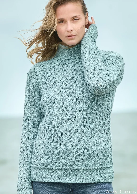 Aran Crafts Hearts High Neck Sweater | Mermaid Real Fur Shearling Chenille