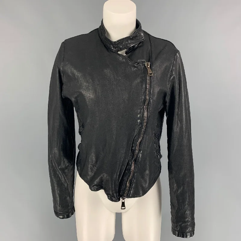 GIORGIO BRATO Size M Black Leather Zip Up Jacket Faux Fur Jacket Real Fur Jacket Shearling Jacket GIORGIO BRATO Size M Black Leather Zip Up Jacket Faux Fur Jacket Real Fur Jacket Shearling Jacket