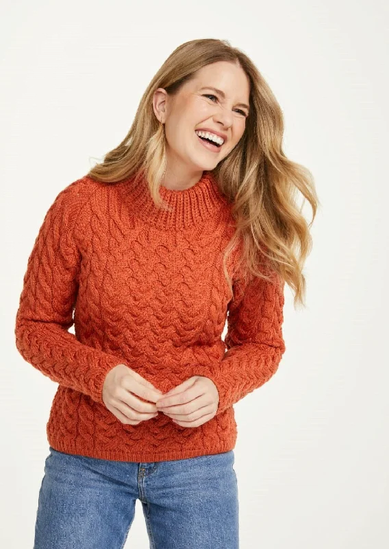 Aran Crew Neck Sweater | Autumn Leaves Cotton Fabric Linen Fabric Terry Fabric