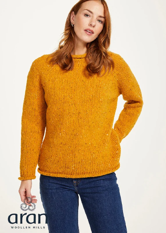 Ladies Donegal Roll Neck Sweater | Sunflower Chenille Brocade Lace