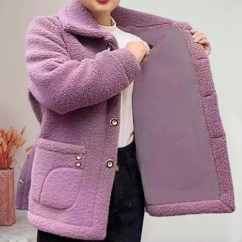 Women Jacket Coat Elegant Jacket Stylish Women's Lapel Long Sleeve Imitation Lamb Wool Coat Thickened Single for Autumn/winter Fleece Jacket Down Jacket Feather Jacket