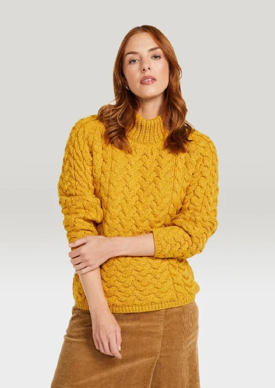 Aran Crew Neck Sweater | Sunflower Satin Fabric Silk Fabric Chiffon Fabric