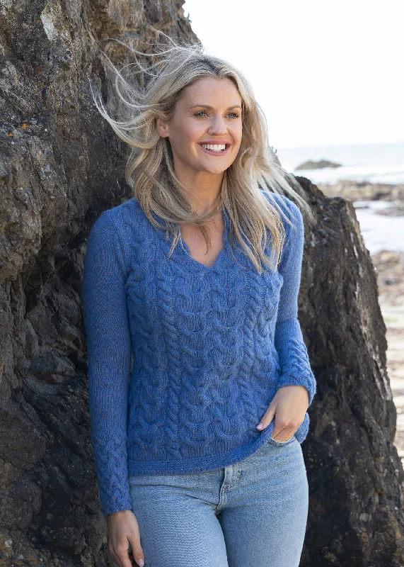 Horseshoe V Neck Aran Sweater | Marina Layered Multi-layer Single Layer
