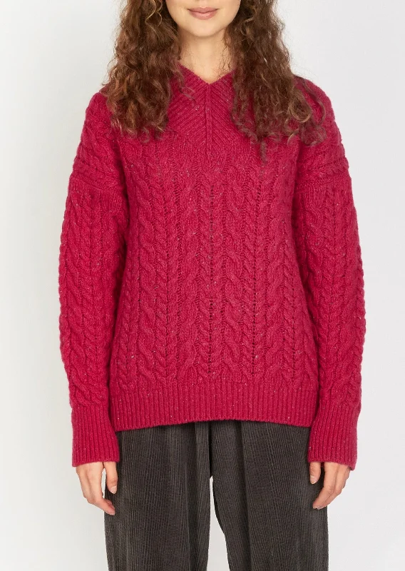 IrelandsEye Cable V-neck Aran Sweater | Bramble Berry Mesh Sweater Canvas Denim