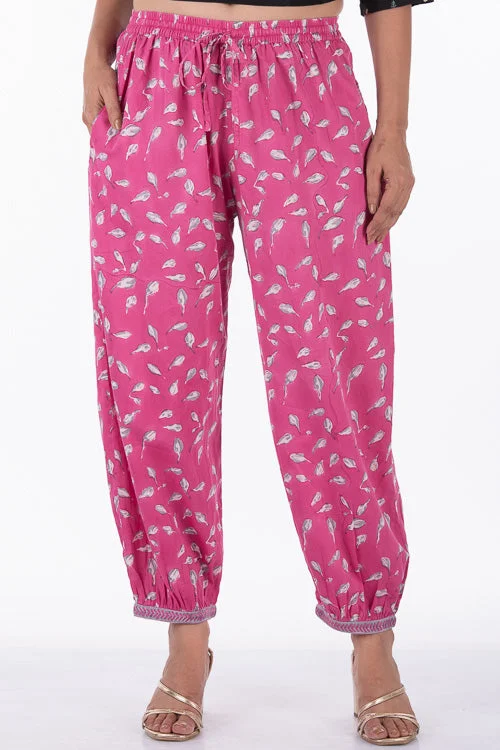 Dharan "Bloosom Dogri Pants" Pink Block Printed Pants Stylish Casual Pants
