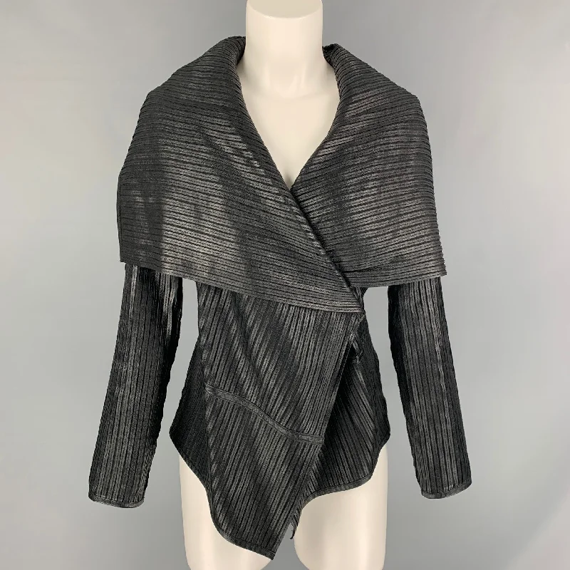 MY TRIBE Size S Black Polyester &  Spandex Stripe Open Front Jacket Insulated Jacket Fitted Jacket Loose Jacket