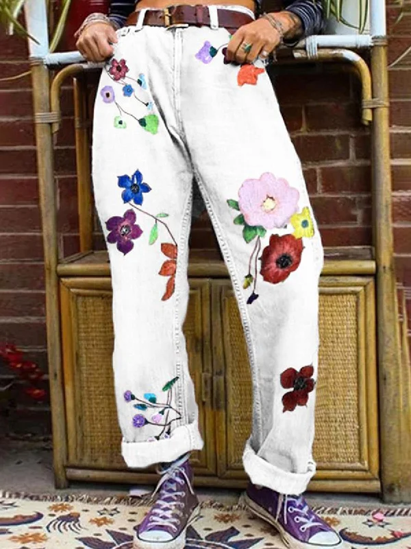 Floral Print Casual Loose Pants Casual Track Pants